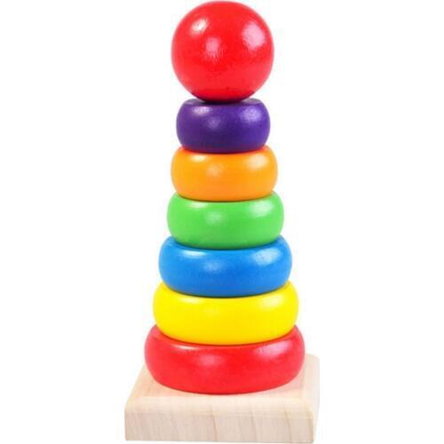 1Set Baby Cartoon Wooden Early Learning Educational Toy Ring Tower Blocks Stacking Blocks Matching Stack Up Blocks Toys for Baby
