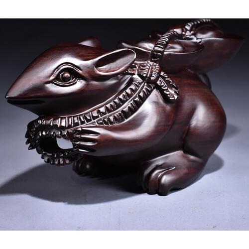 Black sandalwood carved rat furnished attract money Zodiac rat household geomantic omen living room decorative mahogany handicra