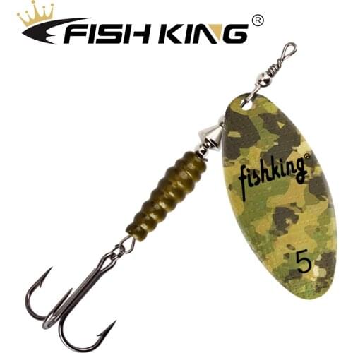FISH KING New Metal Fishing Lure Willow Leaf Shape Spinner Bait High Quality Hard Baits Treble Hook Fishing Tackle For Pike