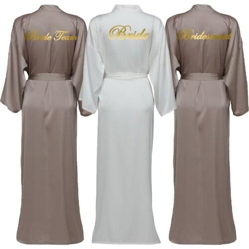 Silk Satin Long Robes Long Sleeve Brown Custom Bridesmaid Robes Bride Robe Bridal Robe Women Long Wedding Bathrobe and Homewear