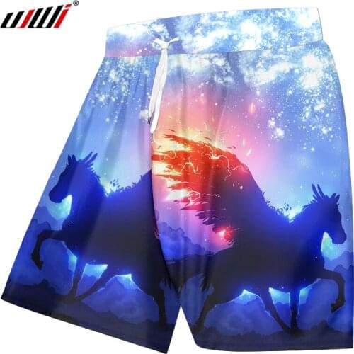 UJWI New Cool Shorts Men Summer Fashion 3D Printed Starry Horse Loose Casual Shorts Man Work Out Short Pants Pattern Custom