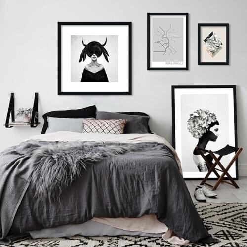 Nordic Ins Creative Waterproof Canvas Painting Black and White Cool Girl Poster Home Wall Art Canvas Decoration Painting