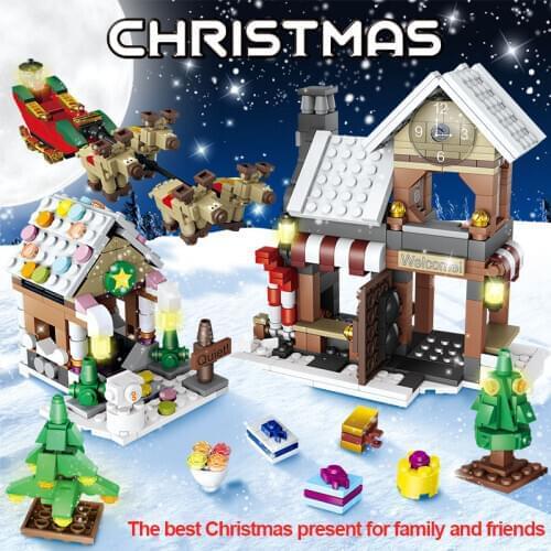 741pcs City creator Christmas Tree Snowman House Building Blocks Winter Village Holiday Scene Figures Bricks Toys For Children