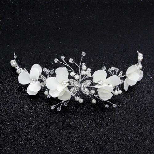White Flowers Wedding Headbands for Bride Girls Crystal Pearls Women Hairpins Bridal Headpiece Hair Jewelry Accessories 2020