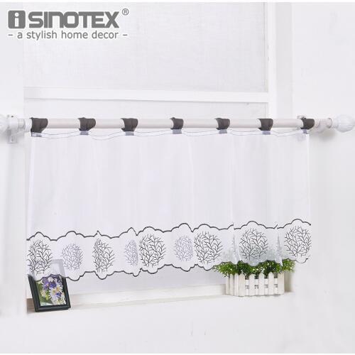 Voile Cafe Curtain Window Treatment Half Curtain Embroidered Pastoral Plant Leaves Tab Top Decoration Home Textile 7 Sizes 1 PCS