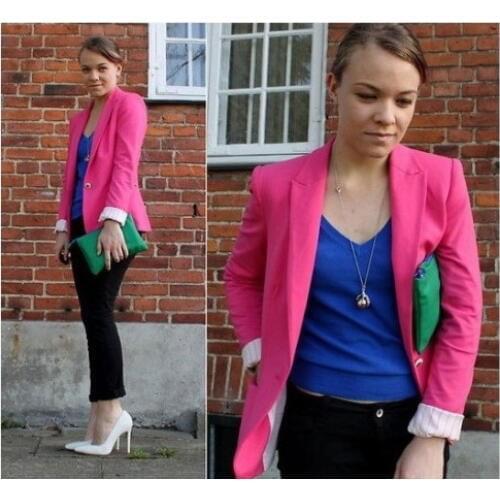 Women solid Suit Tunic Foldable sleeve lined striped Jacket shawl cardigan Coat one button Free shipping promotion