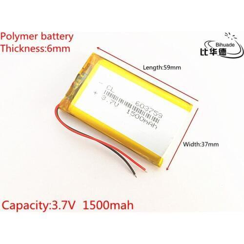 1pcs 3.7V,1500mAH,603759 Polymer lithium ion / Li-ion battery for TOY,POWER BANK,GPS,mp3,mp4,cell phone,speaker