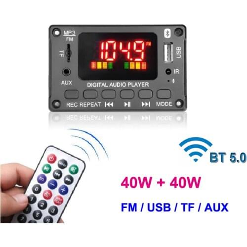 2*40W Bluetooth-Compatible Digital Audio Decoder Board FM MP3 Player Class D Stereo DIY Speaker USB Recording Power Amplifier