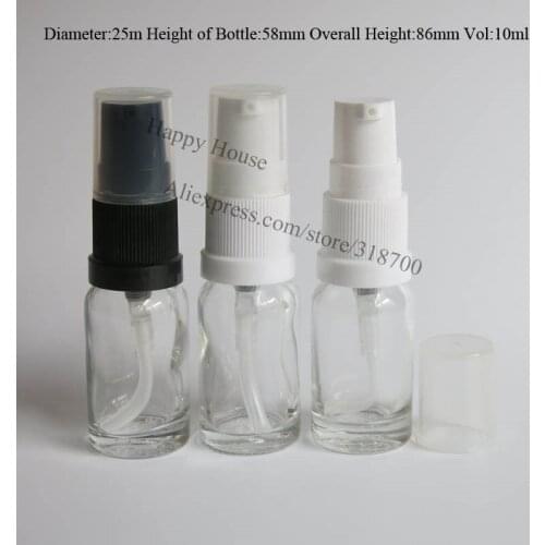 360 x 10ml Clear Glass Pump Bottle 1/3oz Essential Oil Bottle Cosmetic Skin Care Product Container Packaging