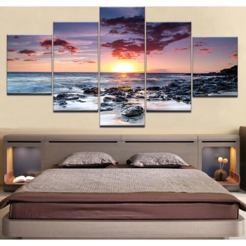 5 Panel Modern Printed Sea Wave Landscape Painting Picture Modular posters Canvas Art painting For home living room decor