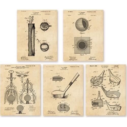 5 in 1 vintage patent golf ball golf club art prins wall decor unframed
