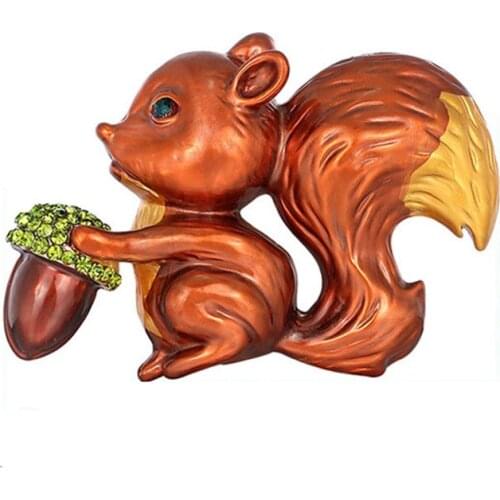 Squirrel Brooch Pins New Cartoon Alloy Painting Rhinestone Animal Brooch Pine Cone Retro Creative Cute Brooch Pin For Women 2021