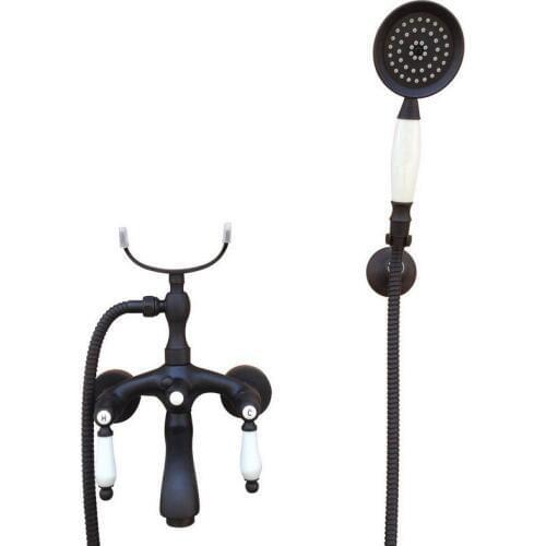 Black Oil Rubbed Brass Double Ceramic Handles Wall Mounted Claw Foot Bathroom Tub Faucet Mixer Tap With Handshower mtf576