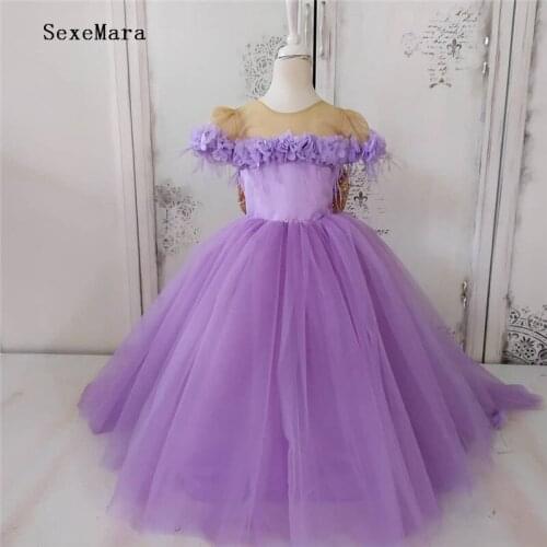 Flower Girls Dresses For Wedding Tulle 3D Flowers Girl Party Christmas Dress Children Princess Costume For Kids 2-14T