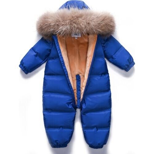 Russian Winter Boys Winter Jacket Kids Down Rompers Children Outdoor Ski Sets Baby Big Fur Collar Hooded Windproof Jumpsuits -35