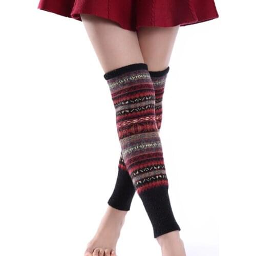 Women Leg Warmer Knee Leg Warmer Winter Boot Leg Warmer Knitted Long Cuff Socks Soft Corchet Ankle Warmer Bohimina Pattern Black
