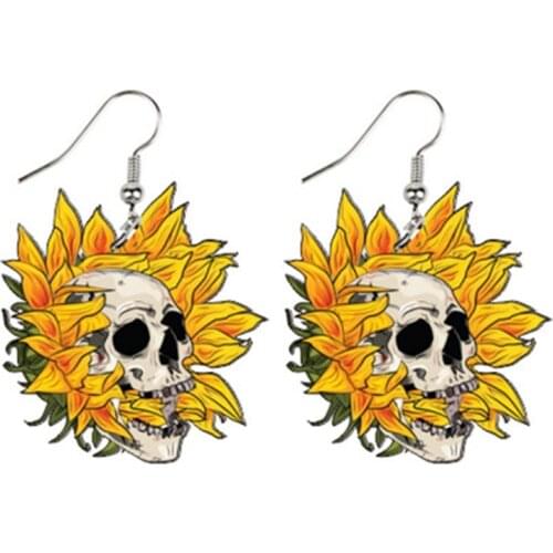 Halloween Acrylic Flower Candy Skull Cross Fear Skull Ghost Head Dangle Earrings for Women Jewelry Aretes De Mujer Modernos