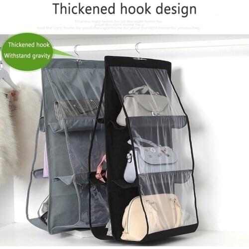 2PCS 6 Pocket Hanging Handbag Organizer for Wardrobe Closet Transparent Storage Bag Sundries Shoes Bags with Hanger Pouch