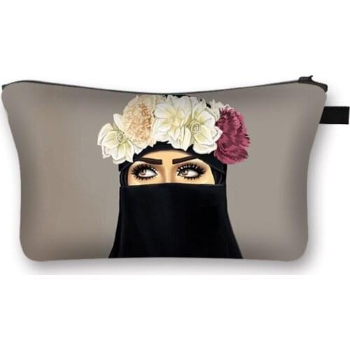 Crown Hijab Face Eyes for Muslim Islamic Women Makeup Bag Ladies Fashion Cosmetic Case Canvas Make Up Organizer Travel Bags