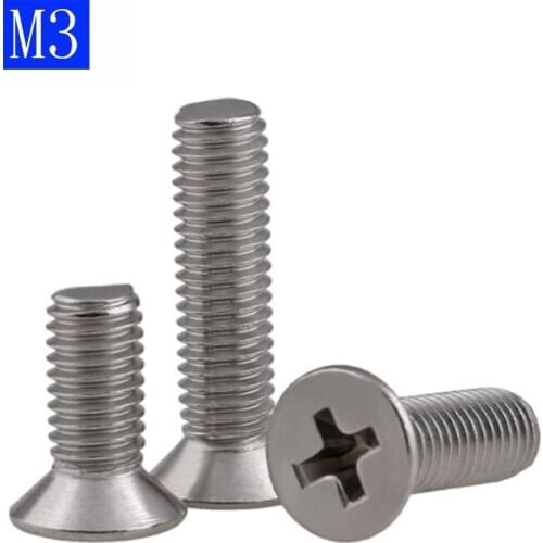 M3 - 0.5 304 Stainless Steel Phillips FLAT HEAD Machine Screw DIN 965 Bolts ISO 7046