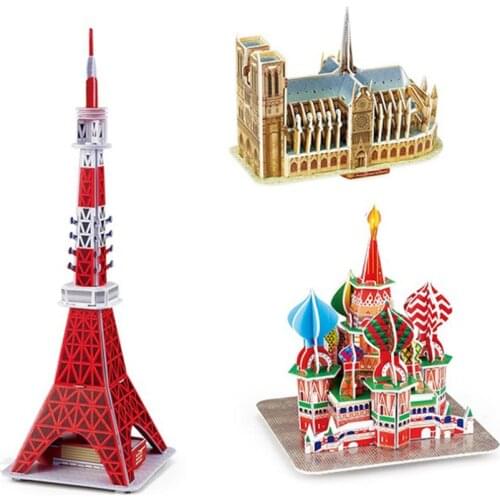 Mini Magic world Architecture Eiffel Tower Statue of Liberty card paper 3D Puzzle building models Educational Toys Kids