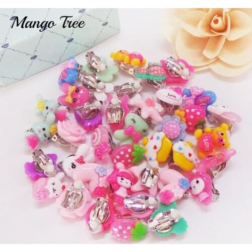 Fashion 10Pcs/Lot Cartoon Children Earrings Cute Baby Girl Jewelry Clip on Pierced Painless Kid Mixed Style Resin Lovely Gifts