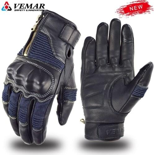 VEMAR Touchscreen Motorcycle Gloves Cowboy Vintage Leather Full Finger Protective Gear Racing Biker Riding Moto Motocross Gloves