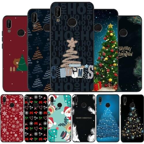 Cartoon Christmas Deer Santa Claus Black Soft Phone Case For Huawei 40 30 20 10 9 Lite Pro P smart 2019 Y6 Y6 Prime2019 Y9 2018