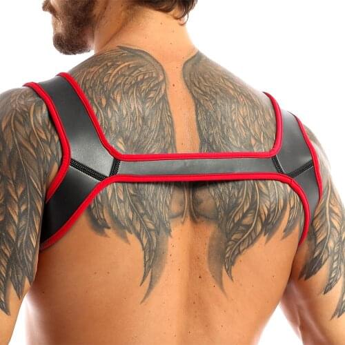 Harness Mens Neoprene Double Shoulder Wide Straps Harness Belt Muscles Protector Sexy Role Play Fancy Club Party Costume Strap