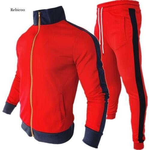 Autumn and Winter New Youth Mens Foreign Trade Stand-Up Collar Cardigan Zipper Capless Casual Sports Two-Piece Suit