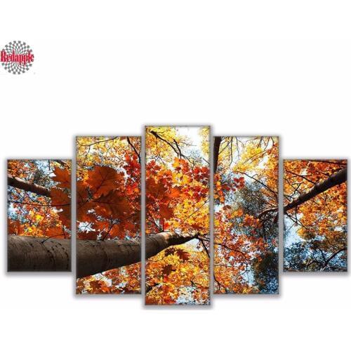 5 Pieces Big Trees Leaves Landscape diamond embroidery Home Decor Autumn Modular Pictures diamond painting full square round art