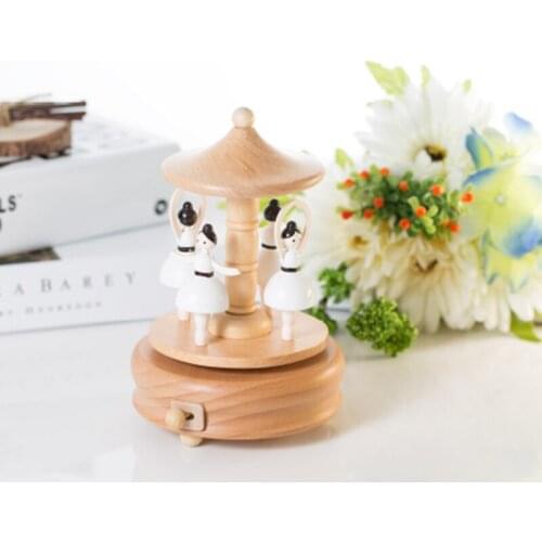 New Creative Beech Music Box Carved Wood Dancing Angel Girl Birthday Gift Music Box Sky City Souvenir Decoration