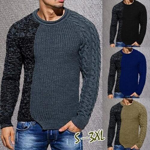 New Arrival Autumn Winter Men Sweater Fashion O-Neck Patchwork Cotton Pullover Sweater Men Slim Fit Knitted Mens Sweaters MY286