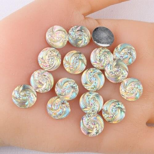 BOLIAO New 30Pcs 12*12mm AB Color Resin White Flat Back Glue on Bags/Clothes Handmade Art Work Decoration Craft DIY R334