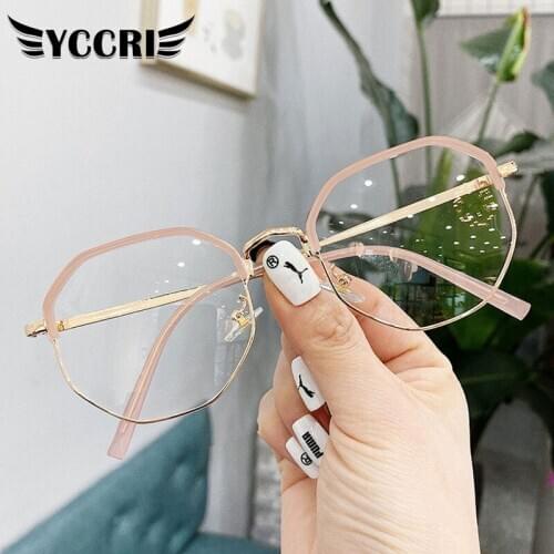 YCCRI Metal Anti-blue Myopia Glasses Women&Men Big Oversized Glasses Frame Nearsighted Prescription Glasses Diopter UV400