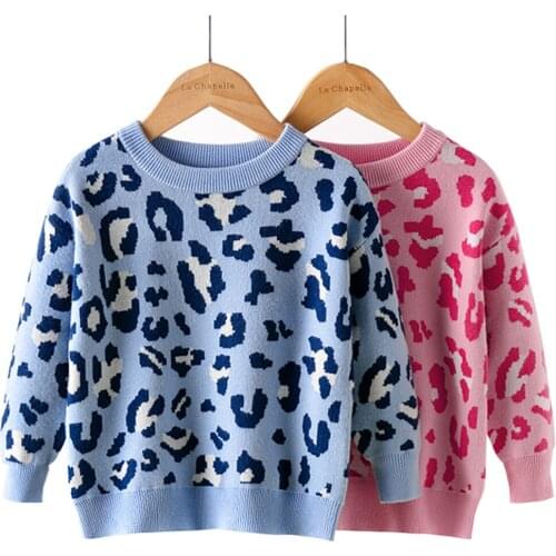 2-7Y Autumn Woolly Jumpers Winter Baby Girls Leopard Sweaters Coat Kids Knitting Pullovers Long Sleeve Knitwear Children Clothes