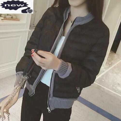 Korean Fashion Autumn Winter Rib Patchwork Womens Parkas Casual Long Sleeve Stand Collar Zipper Female Outerwear Coats Plus Size