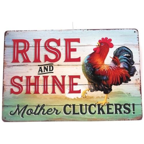 Rise And Shine Mother Cluckers Metal Tin Sign Chicken Decor Chicken Sign Funny Chicken Sign Home Decor Bedroom Sign 8x12 Inch