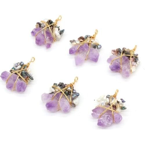 Natural Amethysts Pendant Charms Irregural Wrapped Stone Pendant for Making DIY Jewelry Necklace Gift Size 40x50mm