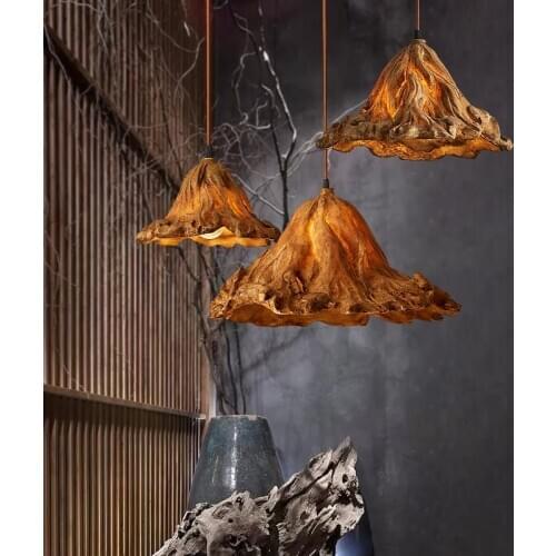 Postmodern Zen Classical Retro Creative Restaurant Bedroom Bar Counter Dry Lotus Leaf Resin Lamp Decorative Chandelier