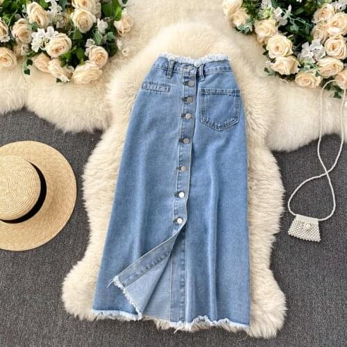Casual Retro Medium Long Women All-match Denim Skirt Single Breasted Popular Jeans Skirt TN527