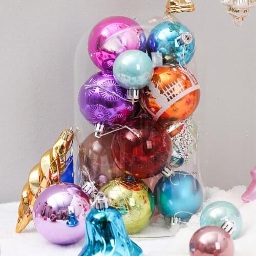 Christmas Ball Hanging Decorations Plastic Shatterproof Colorful Drawing Xmas Tree Balls Ornaments for Wedding Hoilday Party