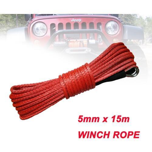 Free shipping good price 5mm x 15m synthetic winch lines ropes uhmwpe fiber with sheath car accessories