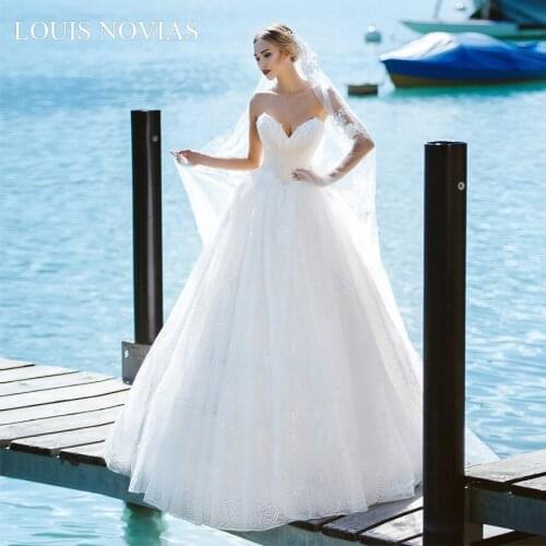 Louis Novias A-Line Wedding Dress Deep V-neckline Palace Dream Strapless Ball Gown Chiffon with Embroidery Wedding Gowns