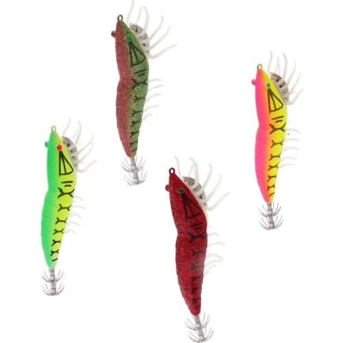Glow In Dark Squid Jig Hooks Shrimp Fishing Lures Octopus Cuttlefish Shrimp Hard Fishing Bait With Luminous Soft Leg