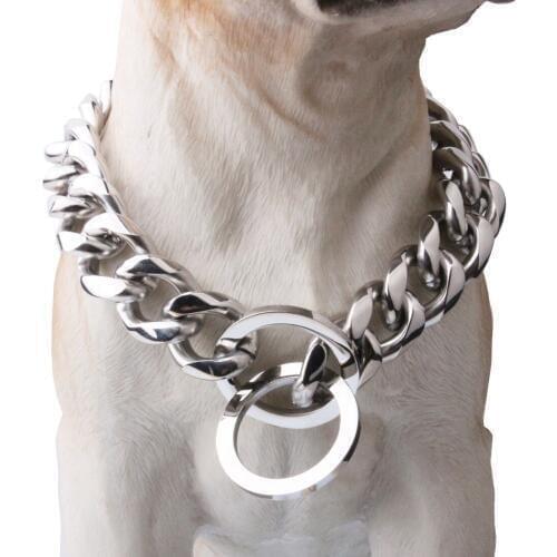 Tiasri Curb Metal Stainless Steel Chain Dog Collar Double Row Chrome Plated Training Show Collar Adjustable Safety Control Link
