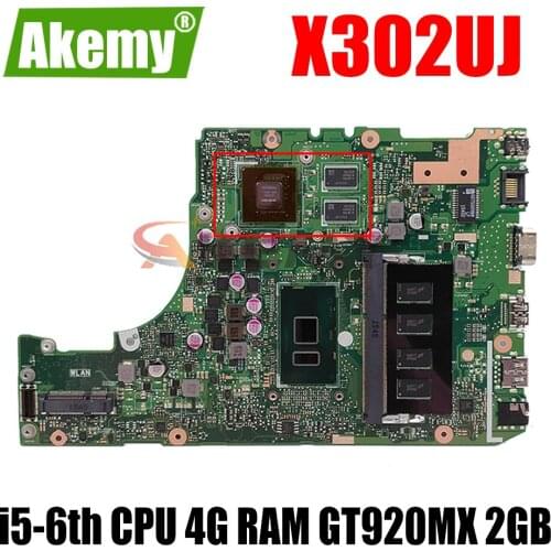 X302UJ i5-6200 CPU 4G RAM GT920MX 2GB mainboard For ASUS X302U X302UJ X302UA/UJ laptop motherboard 90NB0BM0-R00020 Tested