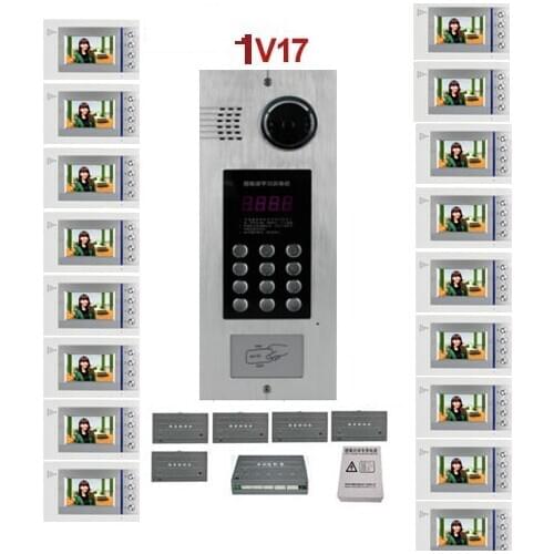 XINSILU Building Home security Video Intercom System 4.3"LCD Video Door Phone IR Home Video Doorbell For 17-Apartments 1 Doors