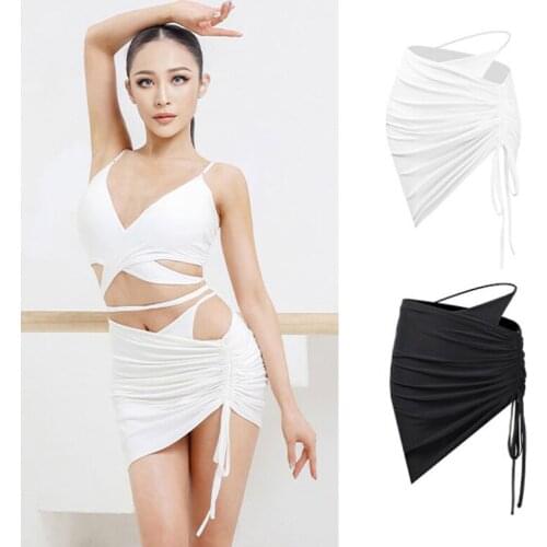 2021 Latin Dance Skirts Adult Practice Clothing Irregular Black Skirt Women Sexy Rumba Samba Salsa Skirt With Pants DNV14846