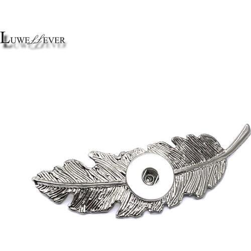 New Silver Leaves Feather 18mm Snap Button Hair Clips 003 Barrettes Charms Fashion Jewelry For Women Girl Teenagers Gift